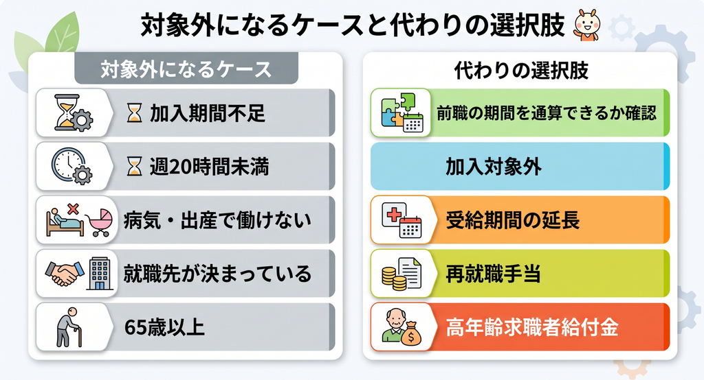 失業保険の対象外になるケースと代わりに使える制度の一覧表 