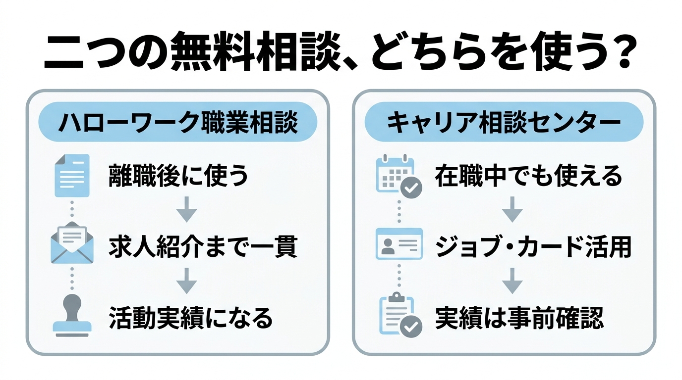 ハローワークの職業相談と無料キャリア相談の違いを比べた表