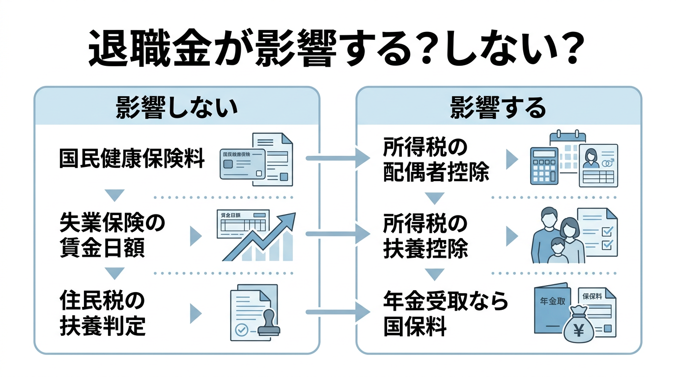 退職金が国民健康保険料と扶養控除の判定に影響するかの比較表